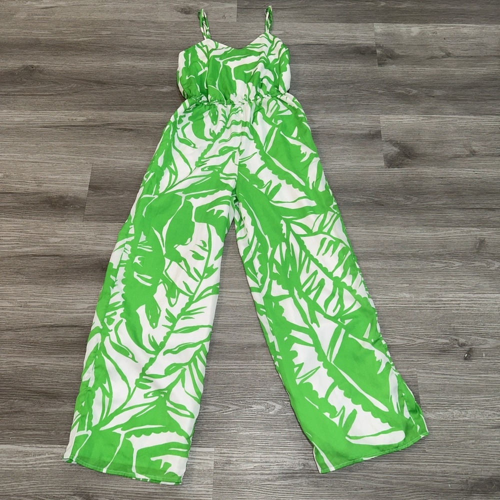 Lilly Pulitzer Jumpsuit Womens Sz Xs Green‎ Tropical Leaf Sleeveless One Piece